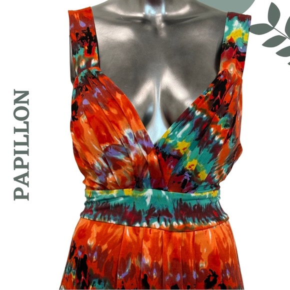 🛍️3/$40 Papillon Orange Multicolor Sleeveless Maxi Dress – Back Tie Size Medium - Picture 5 of 8
